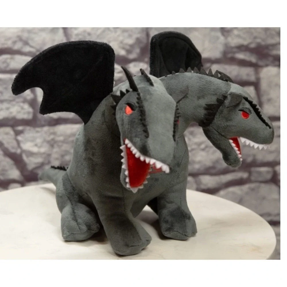 Two Headed Dragon Plush Black Wings‎ Red Eyes Flame Symbol Stuffed Animal Toy